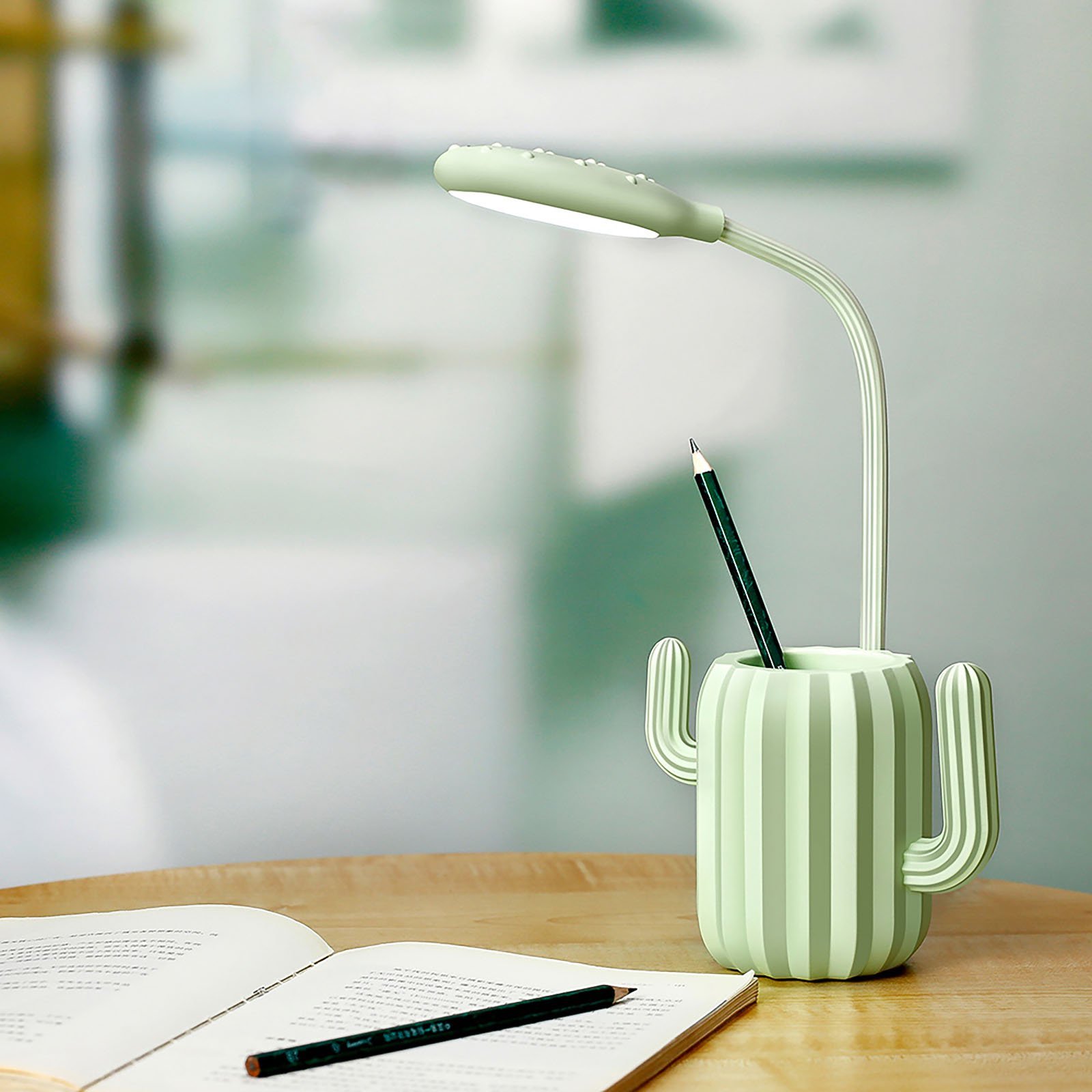 LED Cactus Desk Lamp with Pen Holder